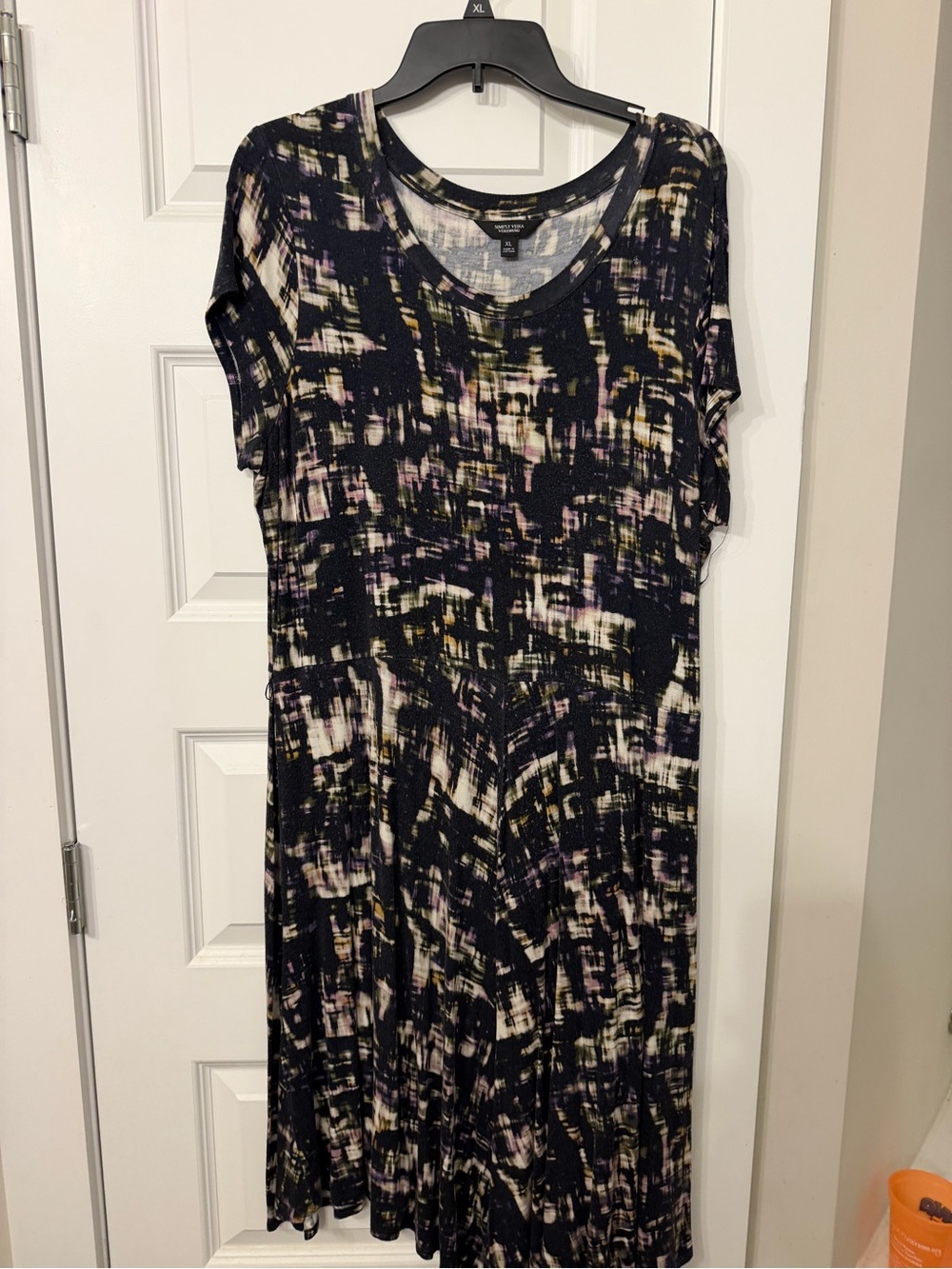 Black Abstract Print Short-Sleeve Women’s Dress